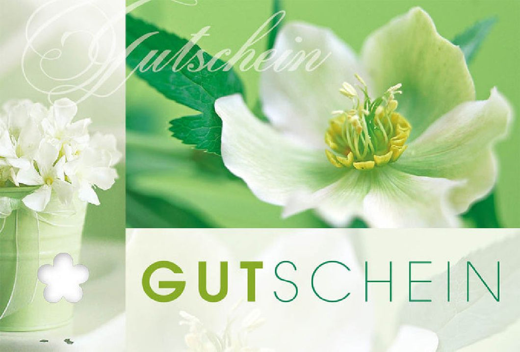 Gutschein Weiss Grün / mit Blume Fleur Plus - 0,83 € pro Stück