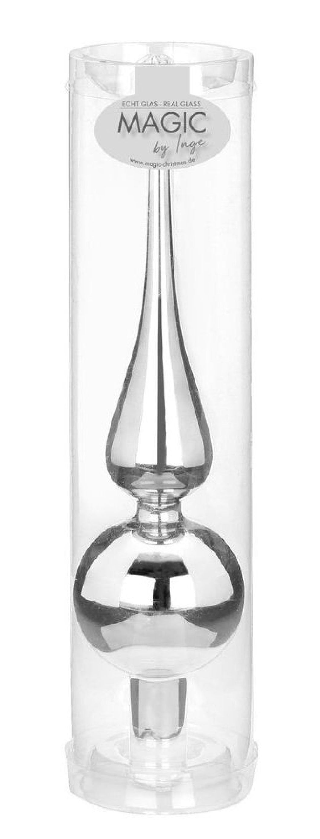Christbaumspitze / Glasspitze / 25 cm / silber glänzend