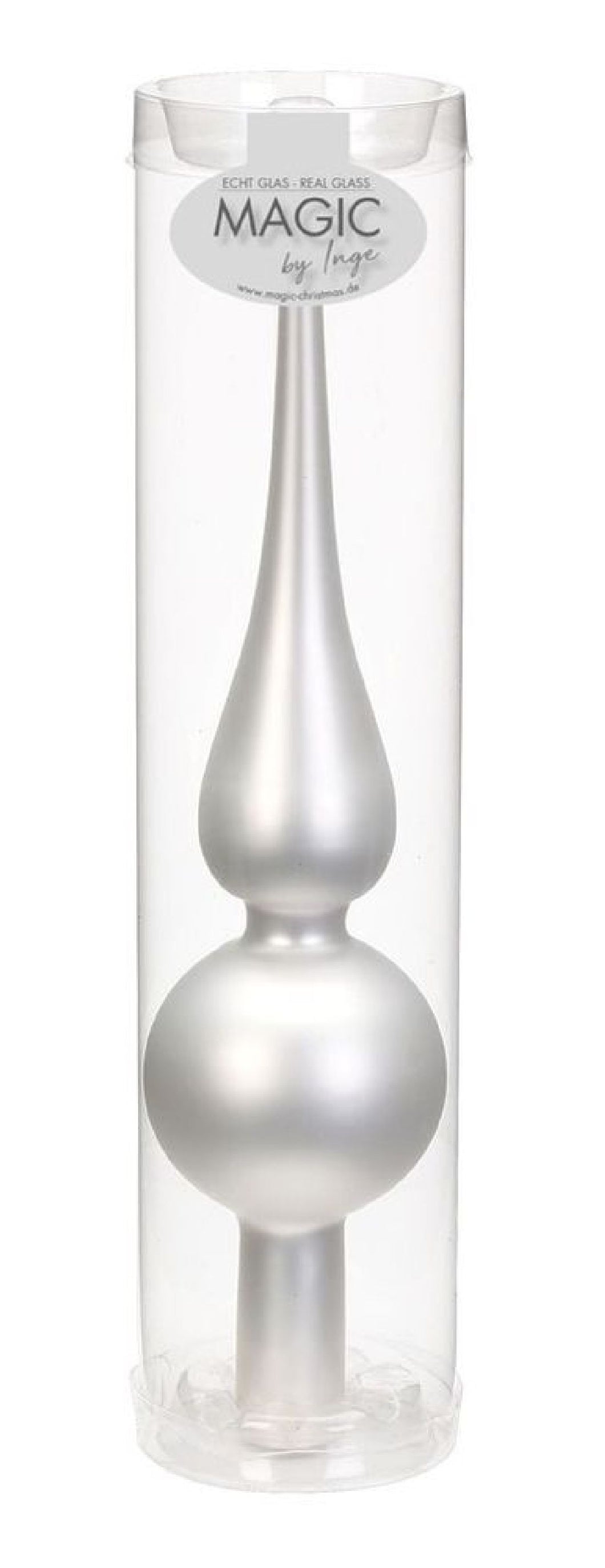 Christbaumspitze / Glasspitze / 25 cm / weiss-silber matt