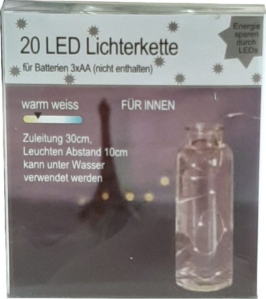 LED Lichterkette 20er / warmweiß / Drahtlichterkette batteriebetrieben 3xAA