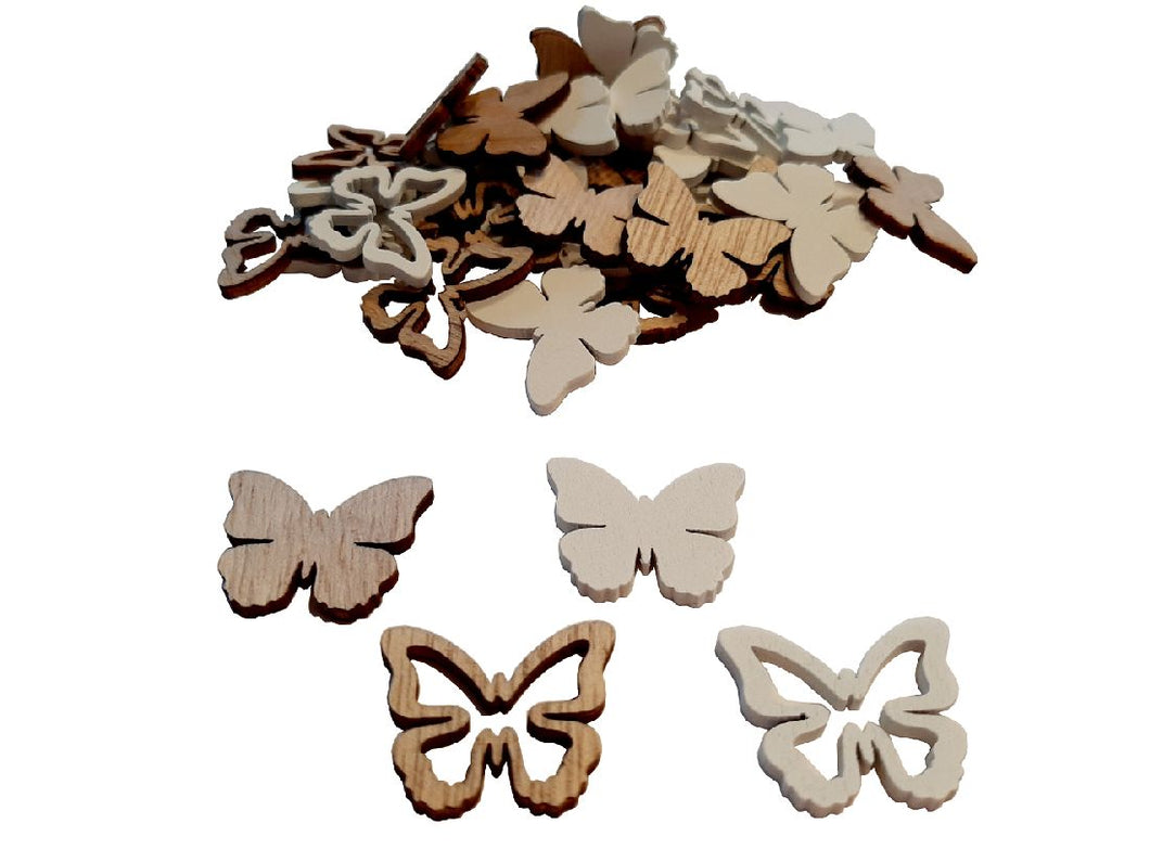 Schmetterlinge Holz Streusortiment / 36 Stück / 3x0.3cm / weiss und natur - 0,21 € pro Stück