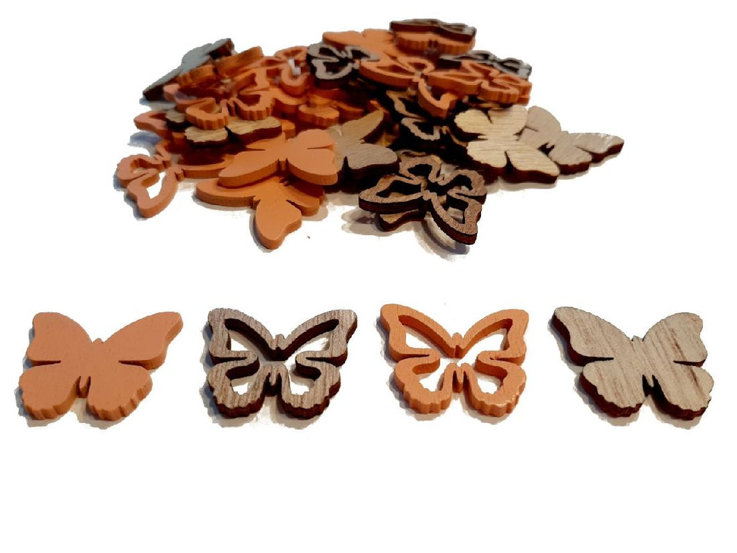 Schmetterlinge Holz Streusortiment / 36 Stück / 3x0.3cm / koralle und natur - 0,23 € pro Stück