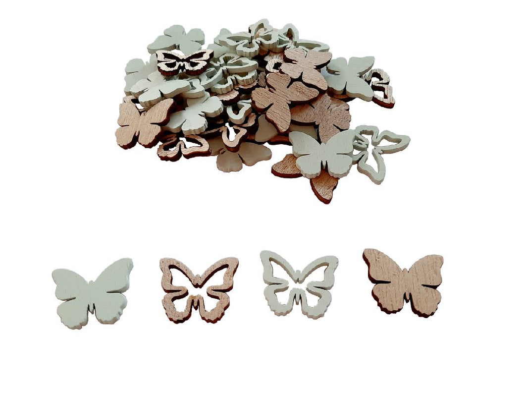Schmetterlinge Holz Streusortiment / 36 Stück / 3x0.3cm / mintgrün und natur - 0,23 € pro Stück