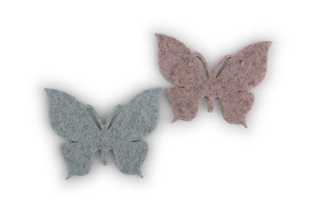Filz Streudeko Schmetterlinge / selbstklebend / rosa-blau /  Ø5.5cm / Sticker - 0,37 € pro Stück
