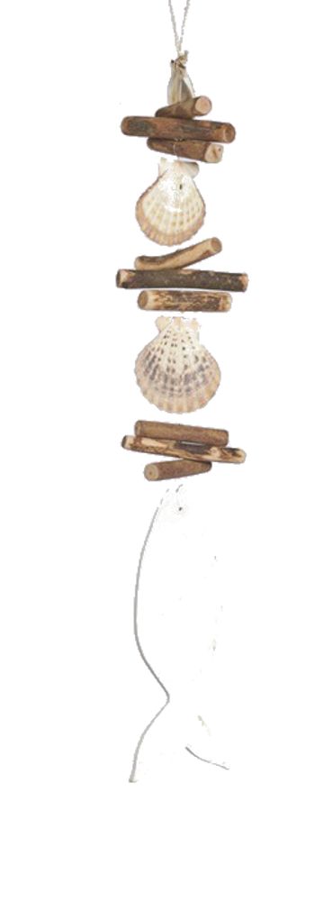 Dekohänger Fisch Sealine Girlande / Länge=58cm / mit Fisch, Holz und Muscheln